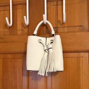 Zara White Tassel Bucket Bag - leather-like, leather look and feel.